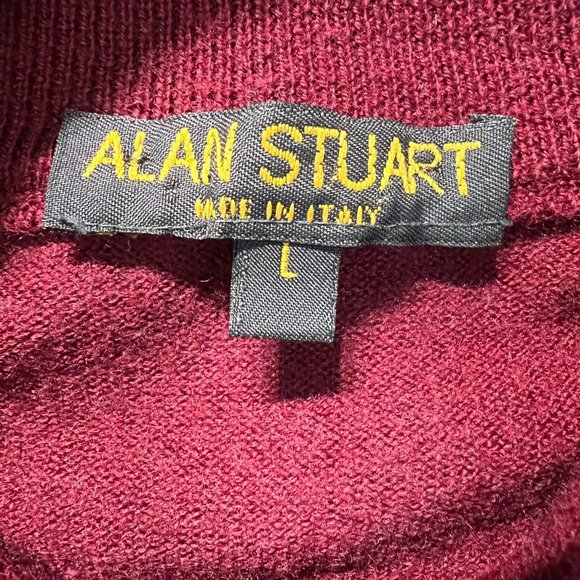 Alan Stuart Sweater Mens Large Mock Neck Maroon Merino Wool Long Sleeve Italy L - Picture 6 of 8